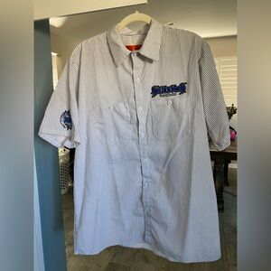 Hellanbach Mechanic White and Gray Striped “Red Kap” Work Shirt - Size Large